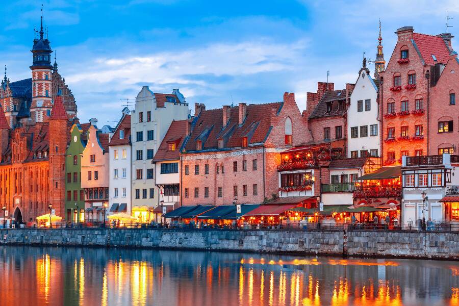 Panorama do casco antigo de Gdansk, Polónia